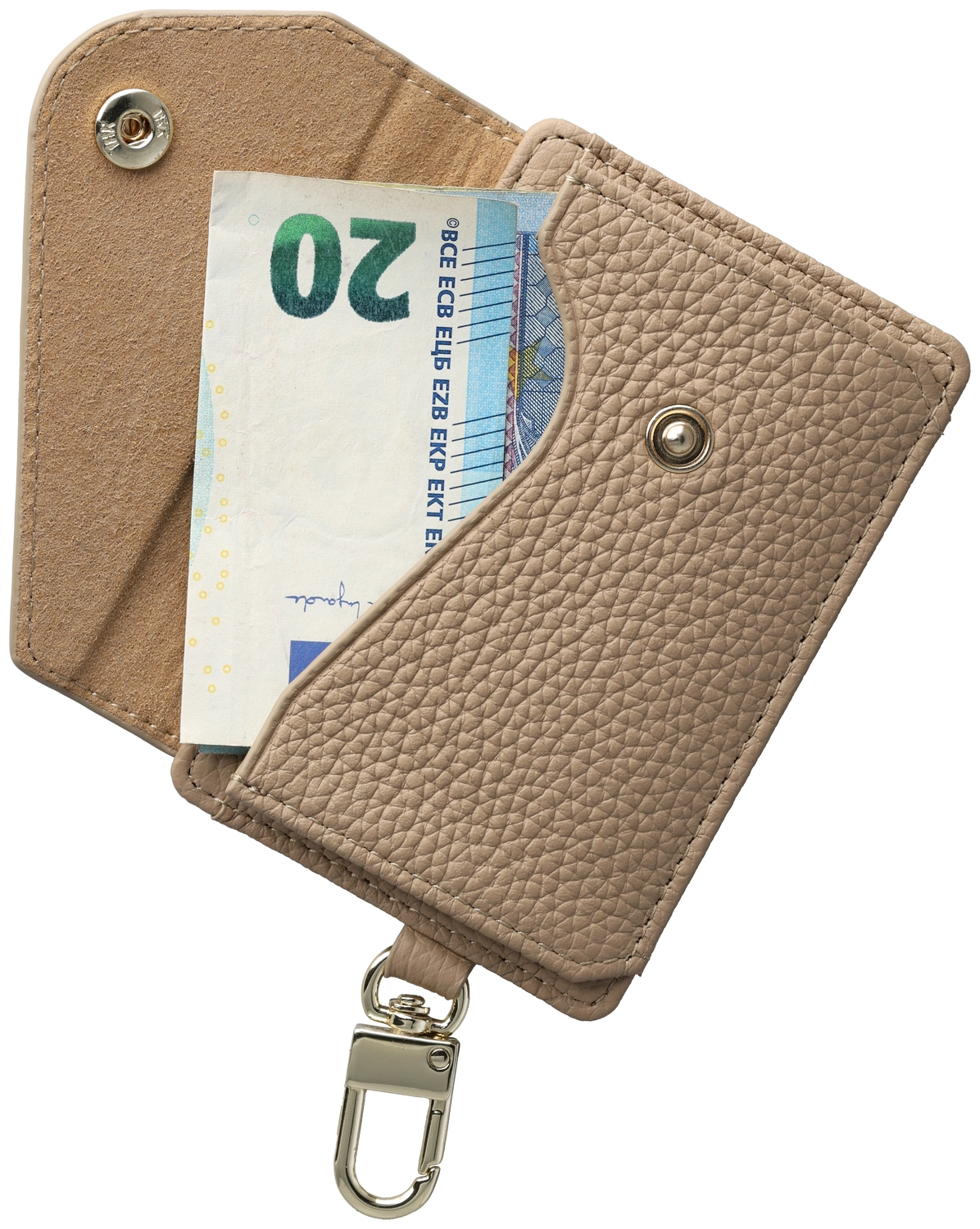 AVY MagSafe Kaarthouder / Pasjeshouder met Drukknoop en Haakje Leer Beige afbeelding 9