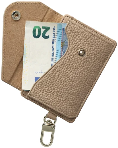AVY MagSafe Kaarthouder / Pasjeshouder met Drukknoop en Haakje Leer Beige afbeelding 9