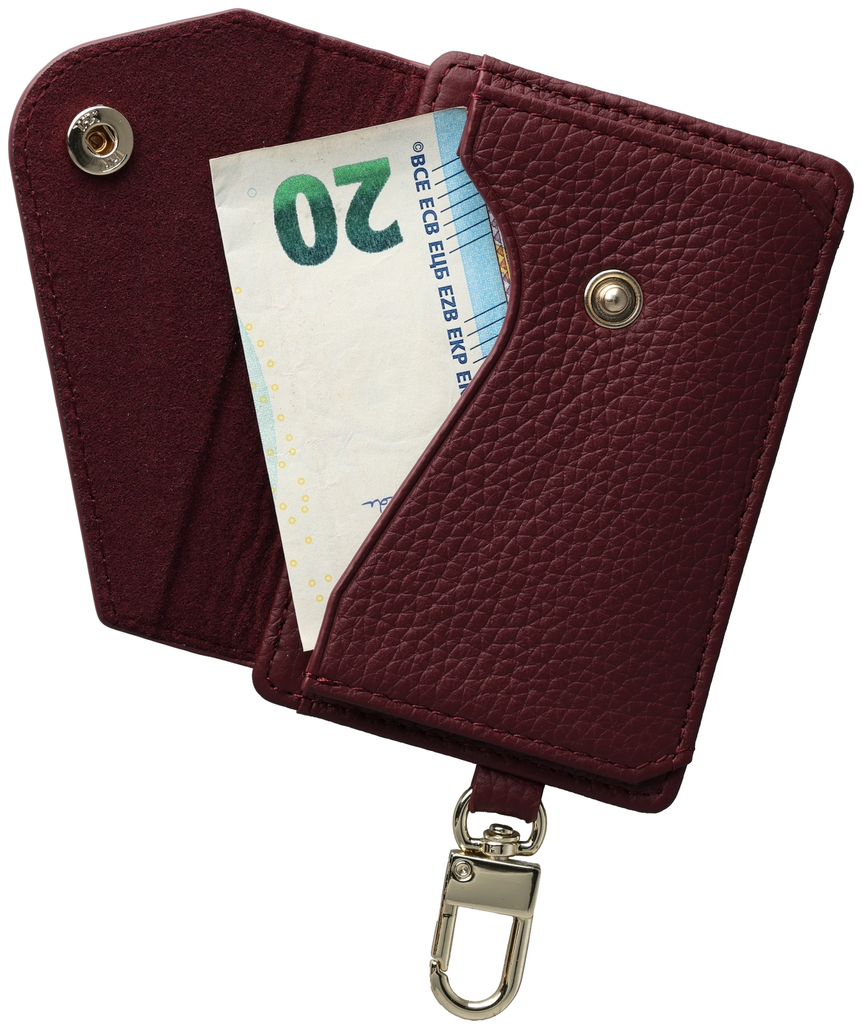 AVY MagSafe Kaarthouder / Pasjeshouder met Drukknoop en Haakje Leer Burgundy afbeelding 8