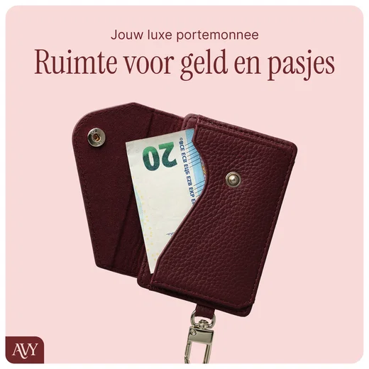 AVY MagSafe Kaarthouder / Pasjeshouder met Drukknoop en Haakje Leer Burgundy afbeelding 4