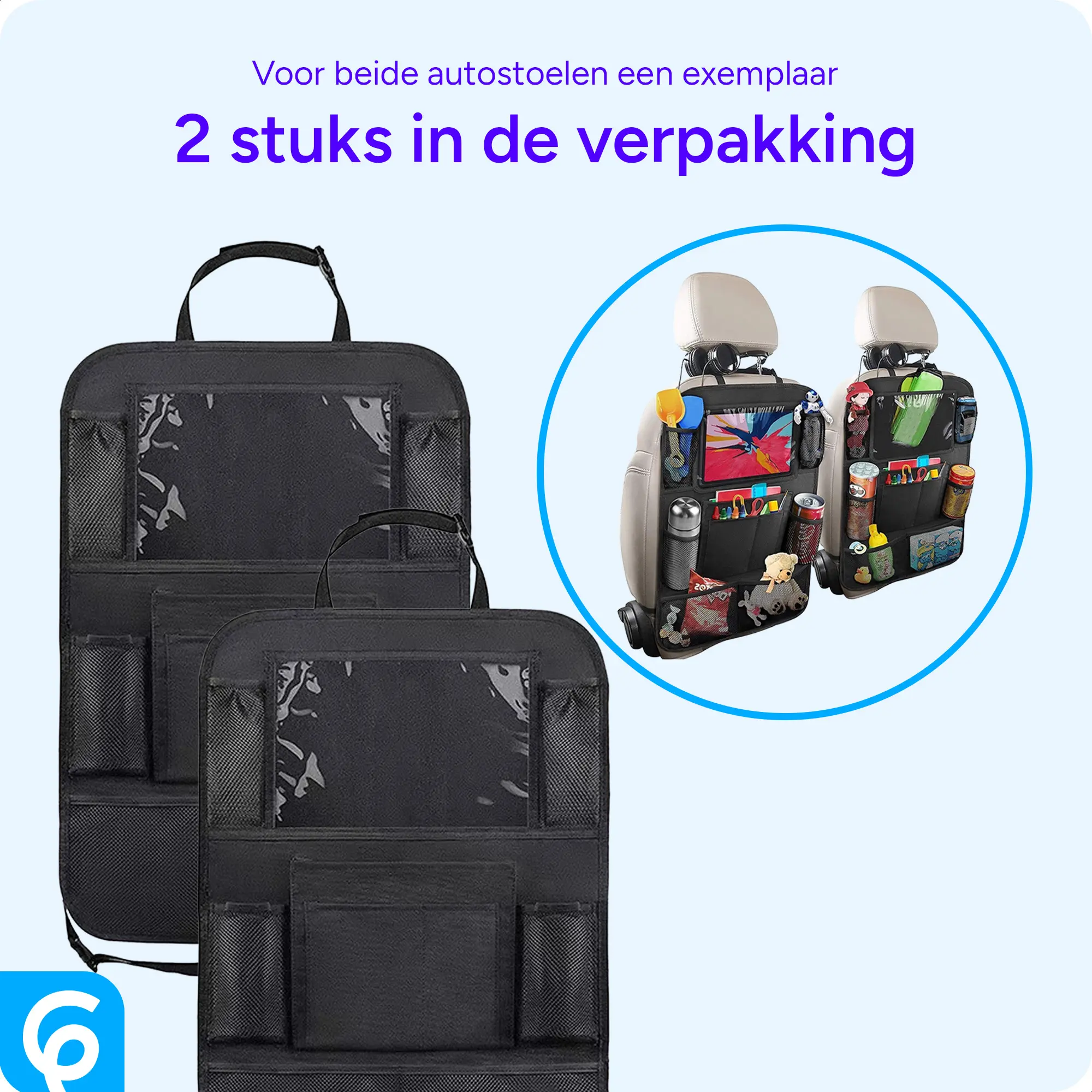 Autostoel Organizer Tas met Opbergvakken en Tablet / iPad Houder (2-Pack) afbeelding 4