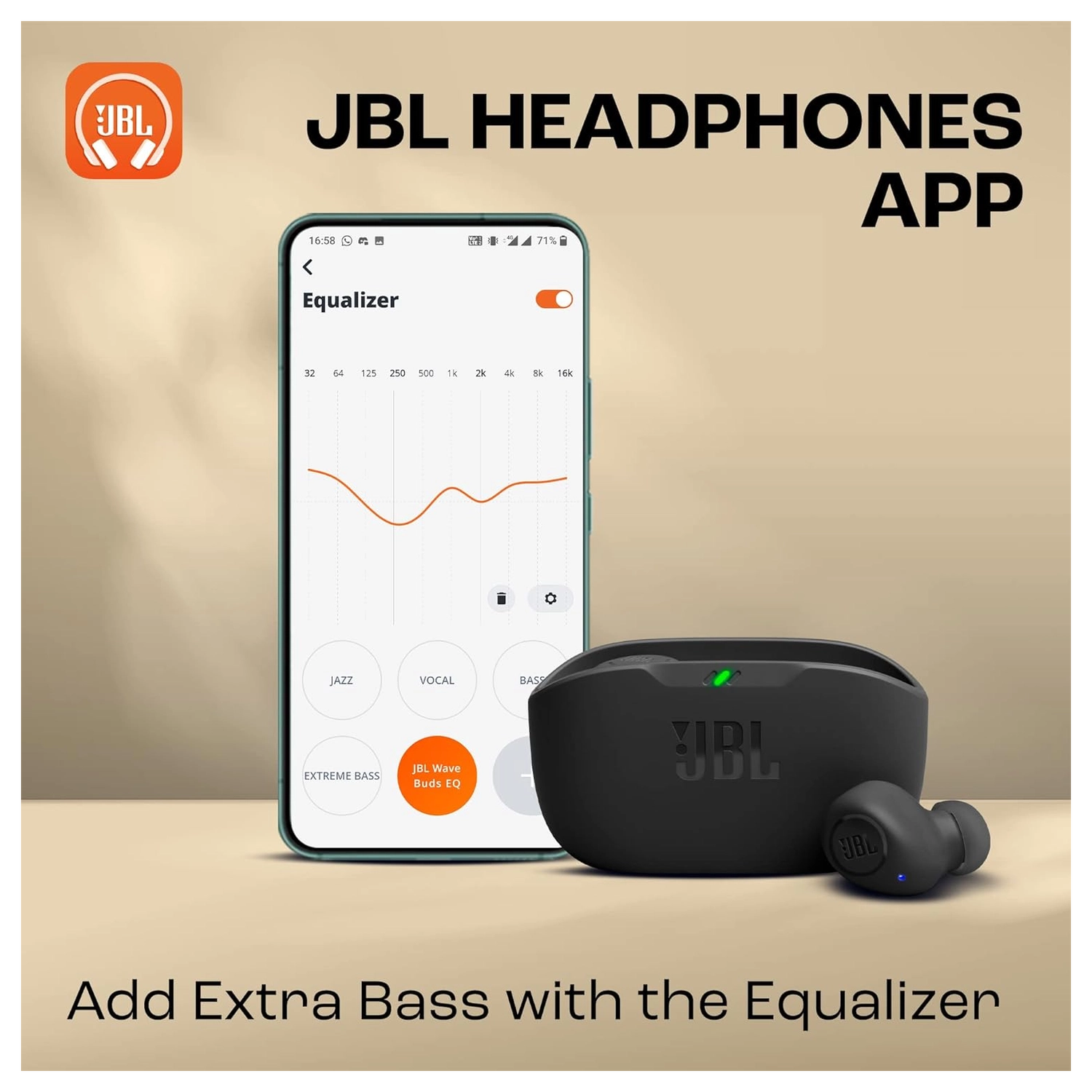 JBL Wave Buds Draadloze Bluetooth 5.2 Oordopjes met JBL Deep Bass Sound Zwart afbeelding 5