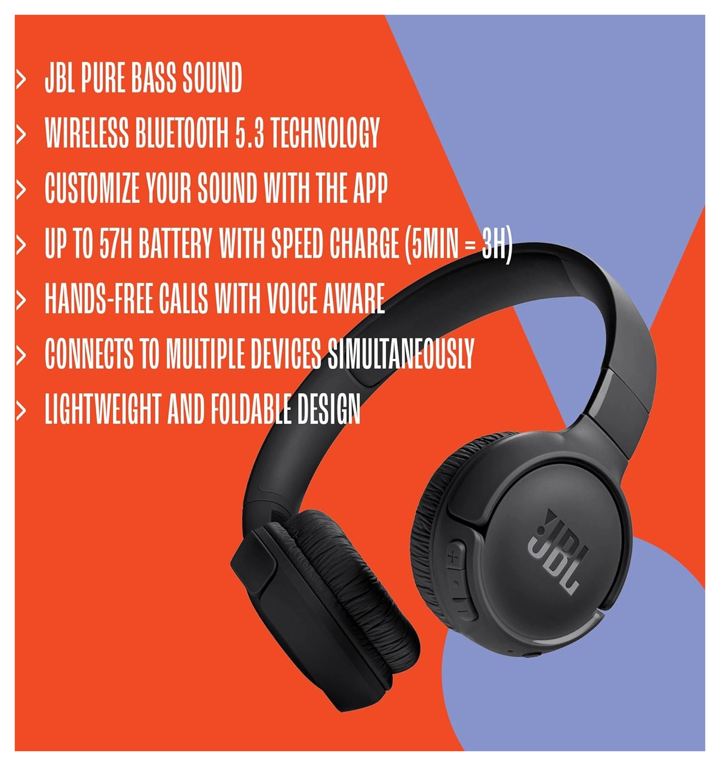 JBL Tune 520BT Draadloze Bluetooth On-Ear Koptelefoon met 57u Batterij Zwart afbeelding 11