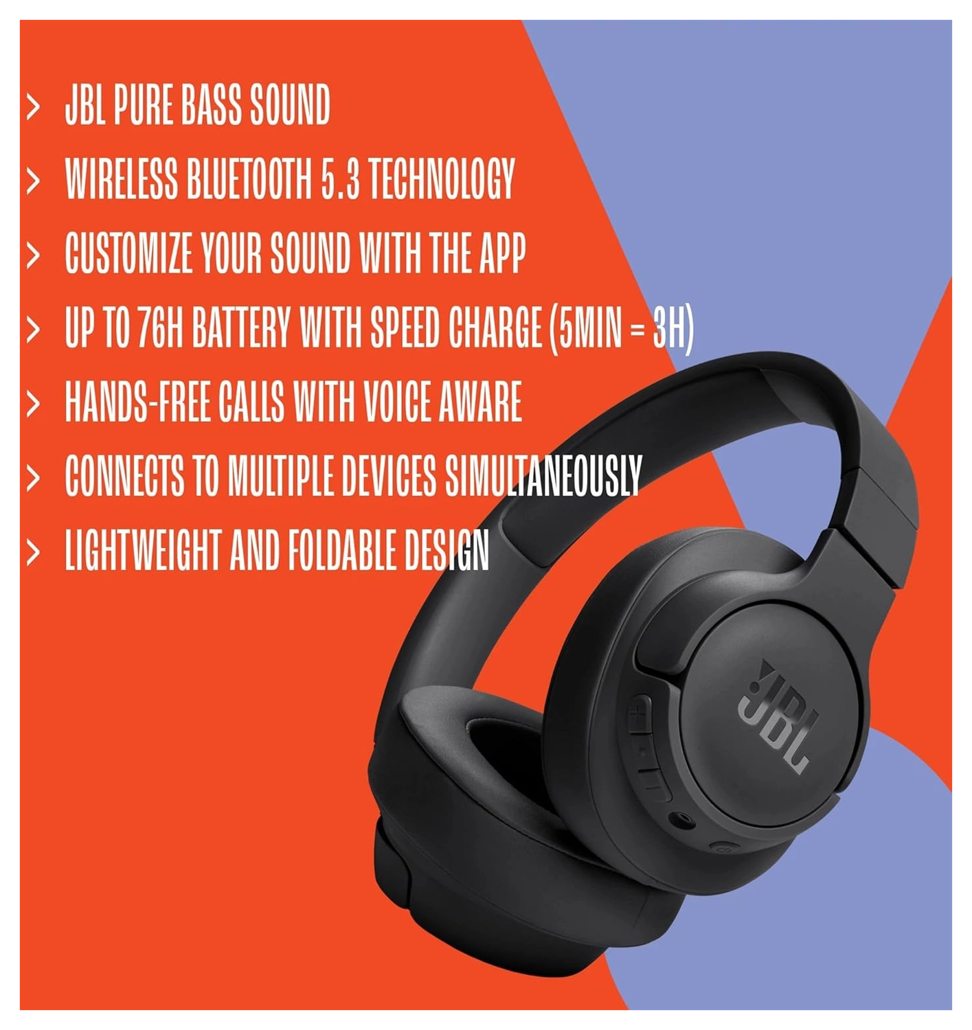 JBL Tune 720BT Draadloze Bluetooth Over-Ear Koptelefoon met 76u Batterij Paars afbeelding 6