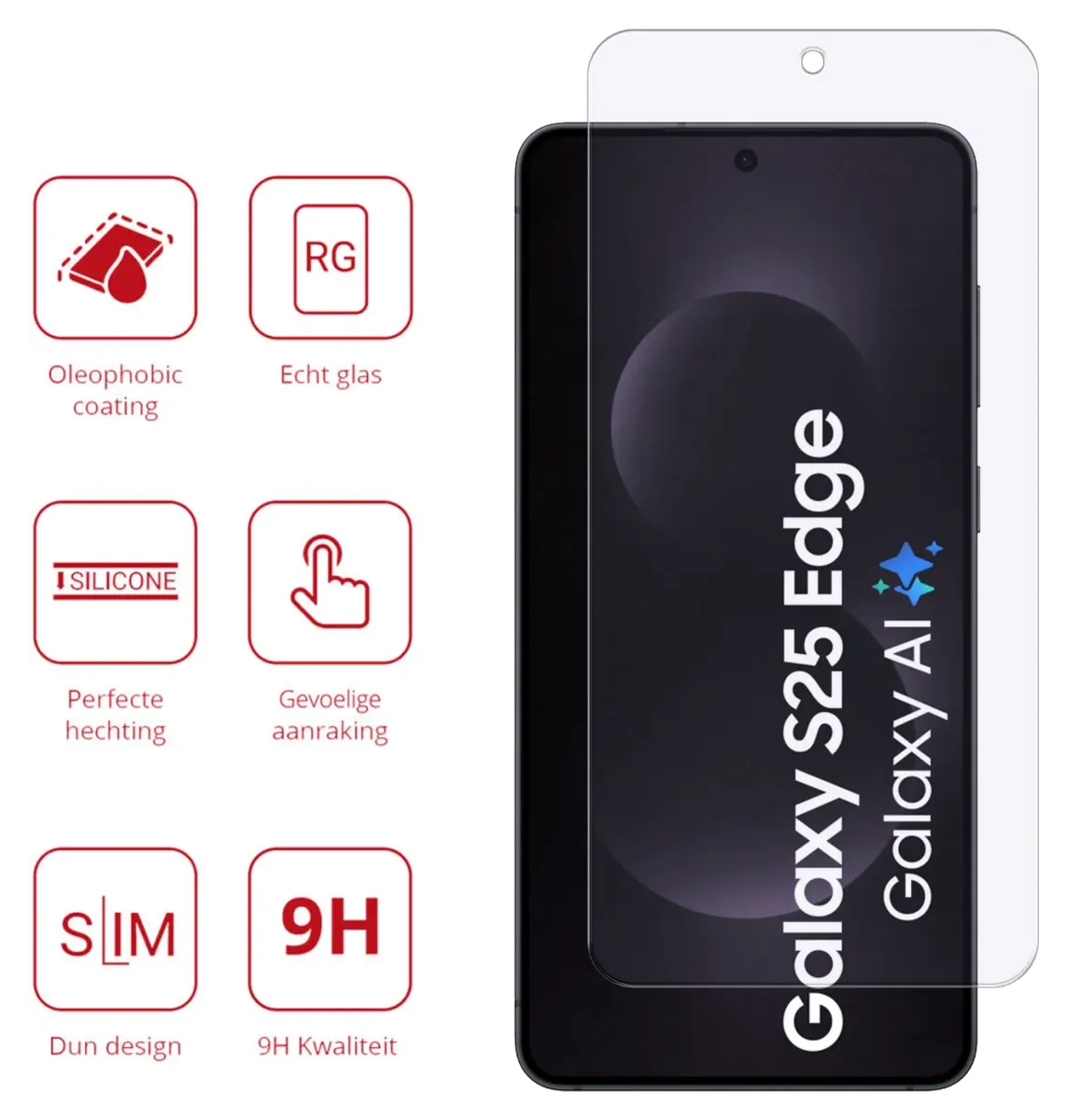 Rosso Samsung Galaxy S25 Edge 9H Tempered Glass 2-pack afbeelding 2