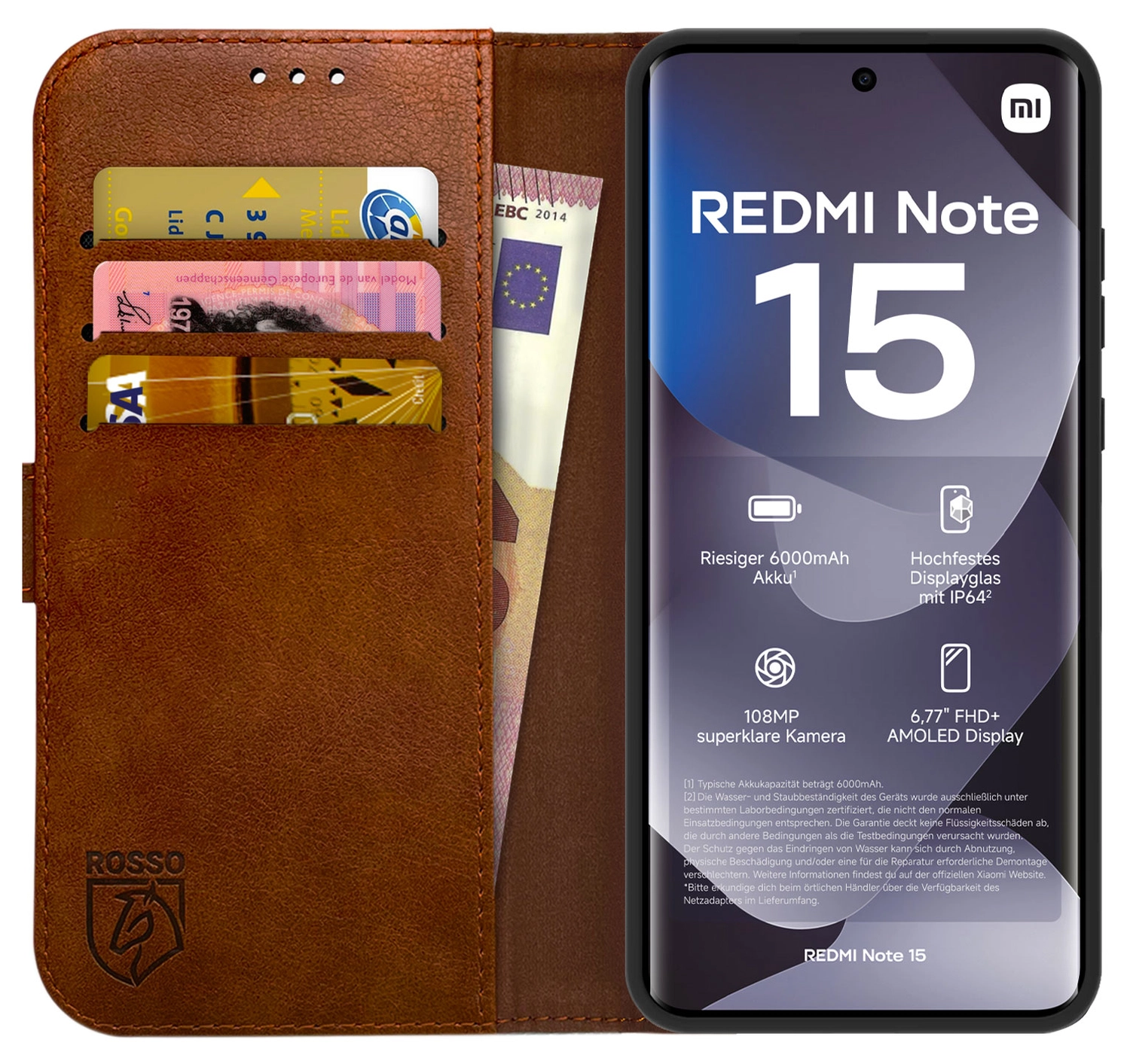 Rosso Element Xiaomi Redmi Note 15 5G Hoesje Book Case Wallet Bruin afbeelding 1