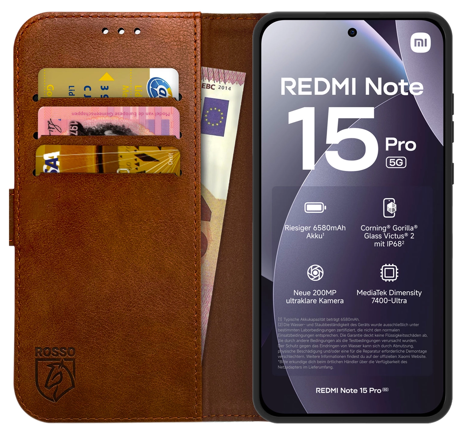 Rosso Element Xiaomi Redmi Note 15 Pro 5G Hoesje Book Case Wallet Bruin afbeelding 1
