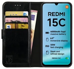 Rosso Element Xiaomi Redmi 15C Hoesje Book Case Wallet Zwart afbeelding