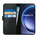 Rosso Deluxe OnePlus 15 Hoesje Echt Leer Book Case Zwart