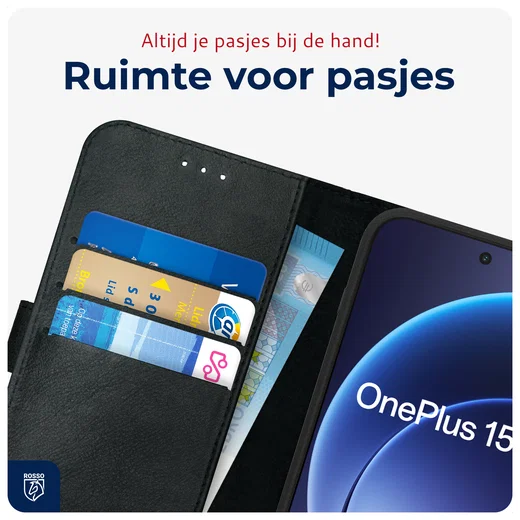 Rosso Deluxe OnePlus 15 Hoesje Echt Leer Book Case Zwart afbeelding 5