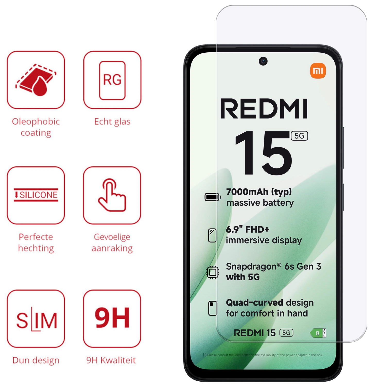 Rosso Xiaomi Redmi 15 5G / 4G 9H Tempered Glass Screen Protector afbeelding 2
