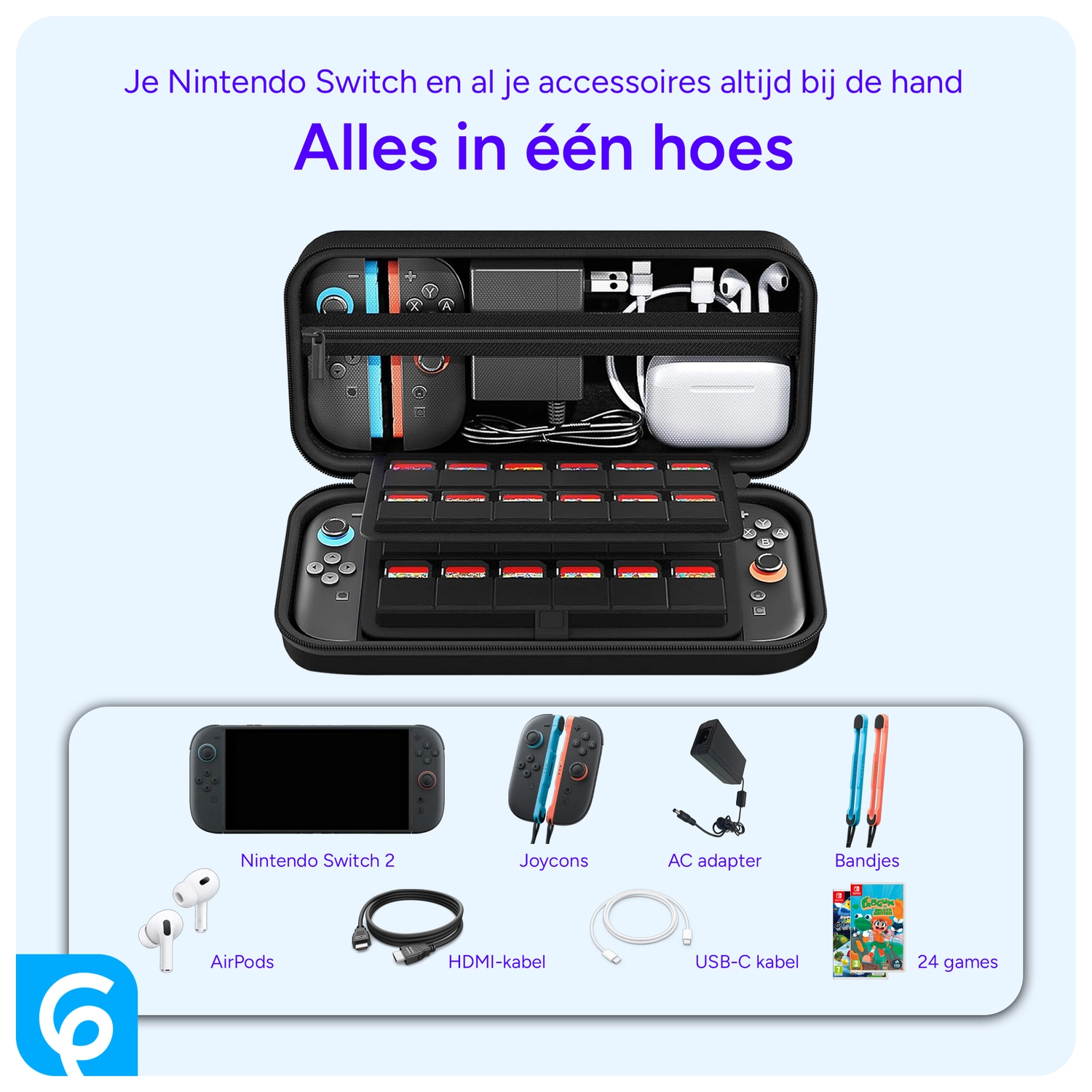 Nintendo Switch 2 Opberghoes Game Card Organizer Travel Case Zwart afbeelding 5