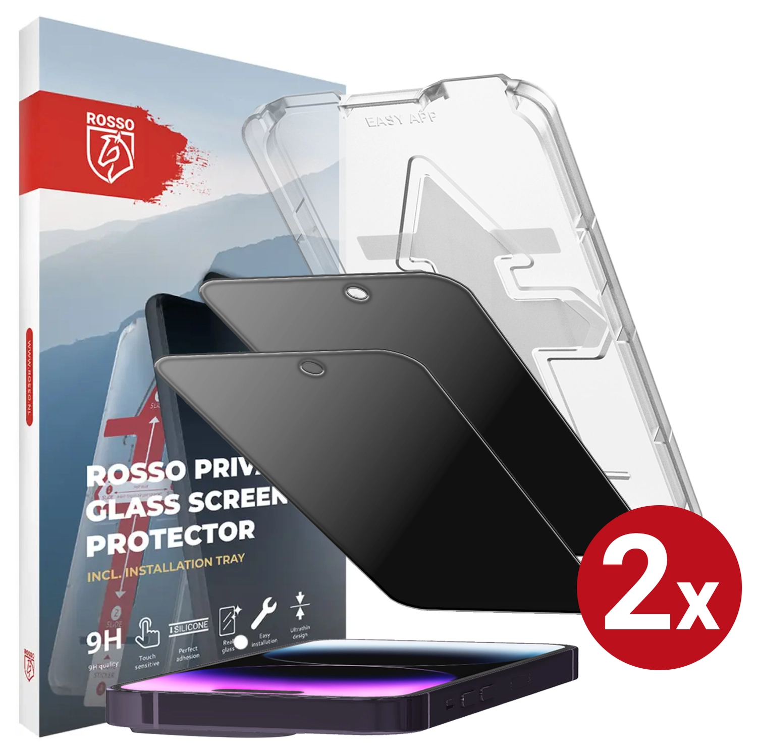 Rosso Apple iPhone 15 Pro Privacy Glass met Installatietray (2-Pack) afbeelding 1