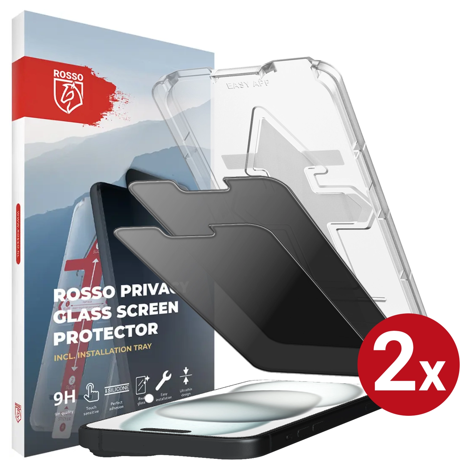Rosso Apple iPhone 15 Privacy Glass met Installatietray (2-Pack) afbeelding 1