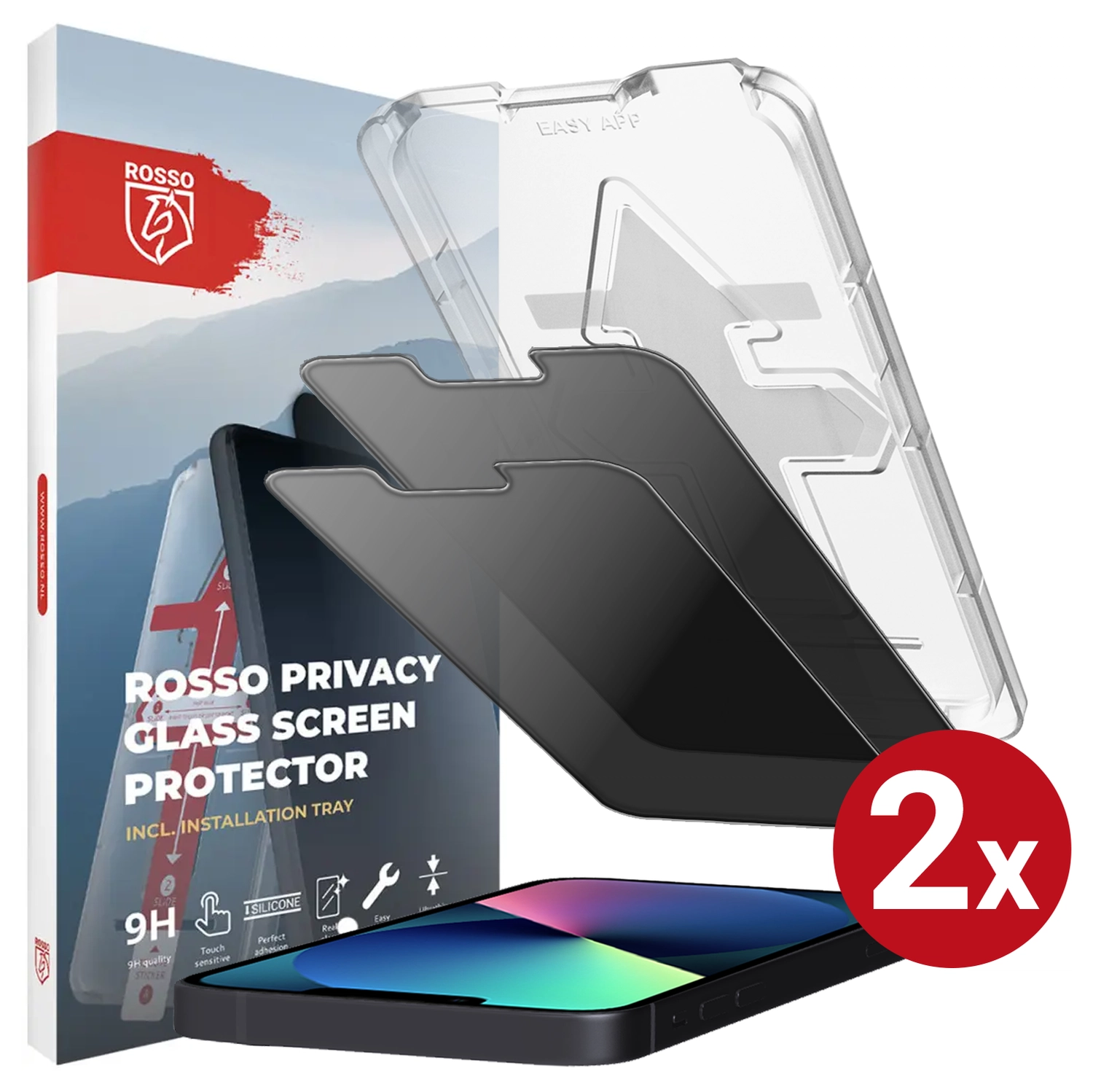 Rosso iPhone 13 / 13 Pro Privacy Glass met Installatietray (2-Pack) afbeelding 1