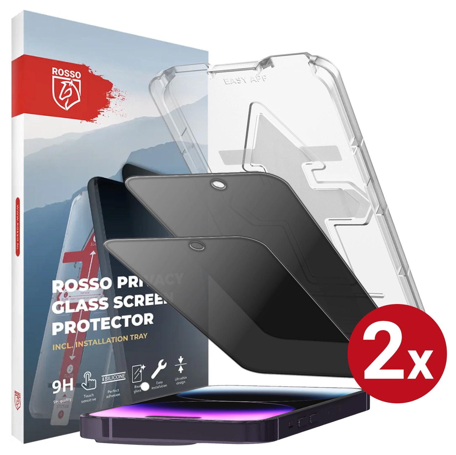 Rosso Apple iPhone 14 Pro Privacy Glass met Installatietray (2-Pack) afbeelding 1