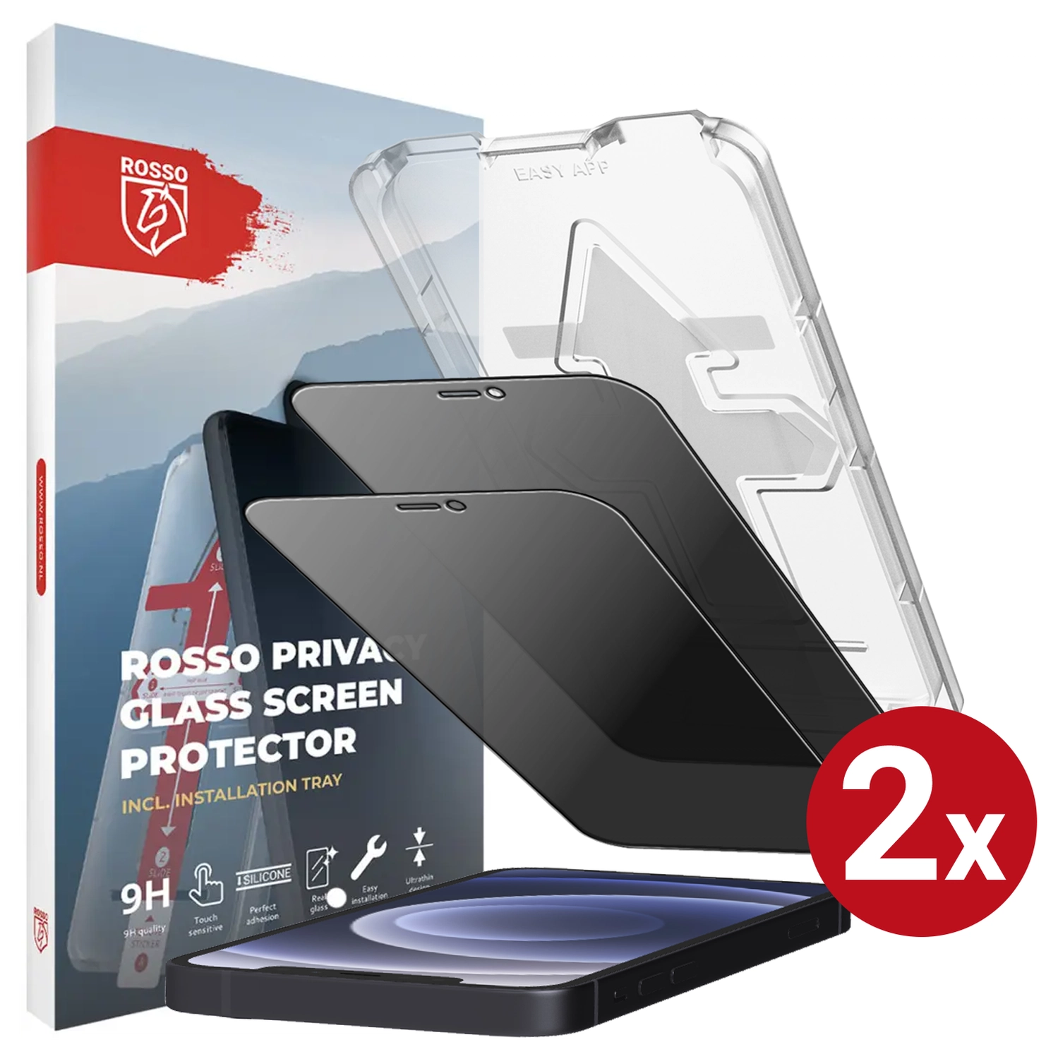 Rosso iPhone 12 / 12 Pro Privacy Glass met Installatietray (2-Pack) afbeelding 1