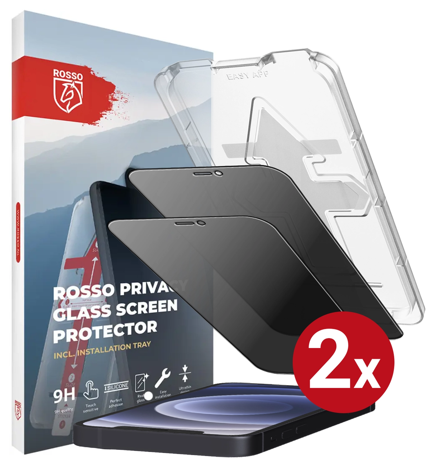 Rosso iPhone 12 / 12 Pro Privacy Glass met Installatietray (2-Pack) afbeelding 14