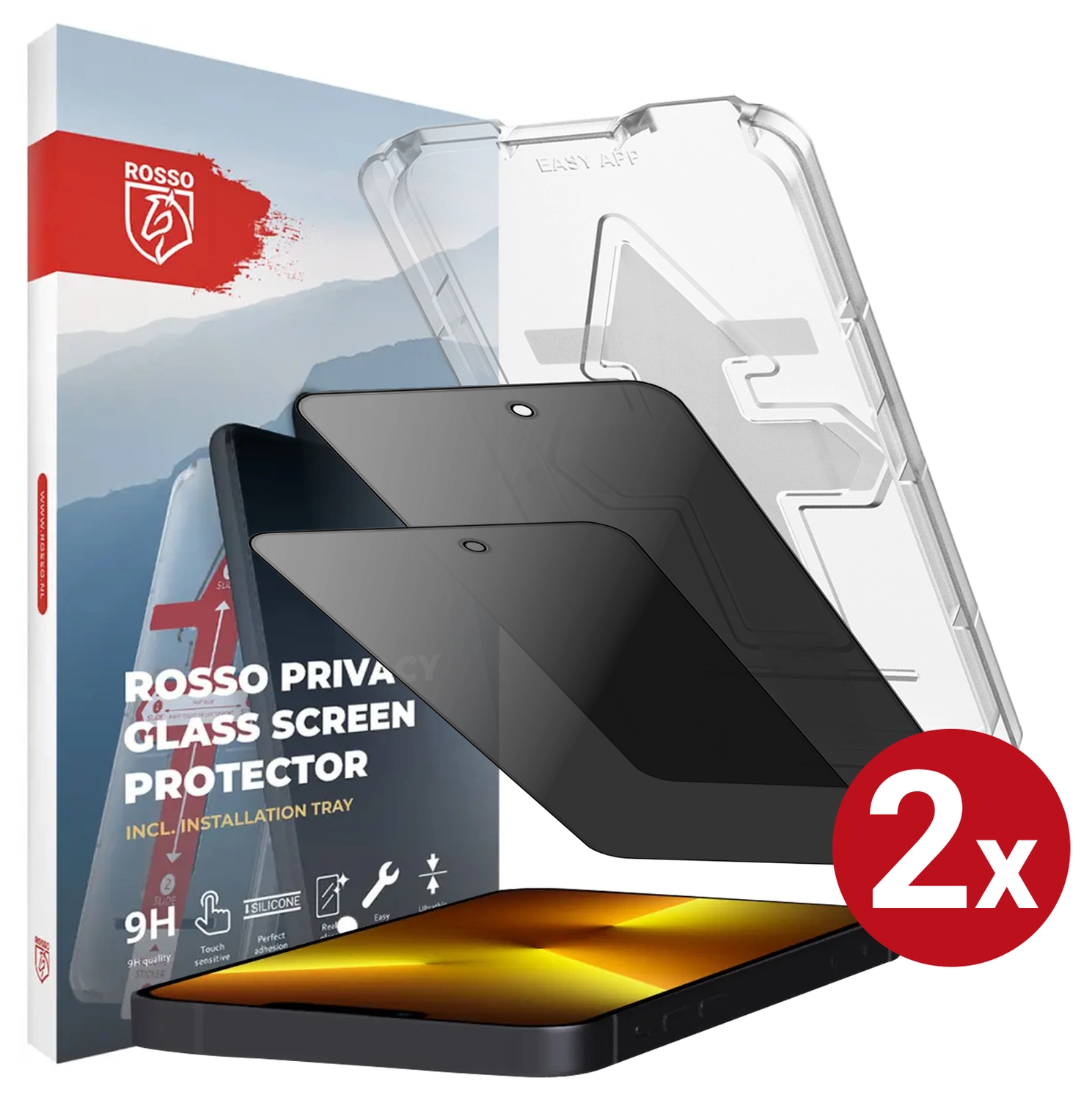 Rosso iPhone 14 Pro Max Privacy Glass met Installatietray (2-Pack) afbeelding 1