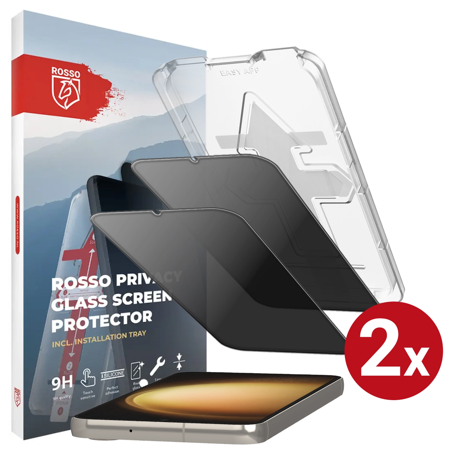 Rosso Samsung S23 Plus Privacy Glass met Installatietray (2-Pack) afbeelding 1