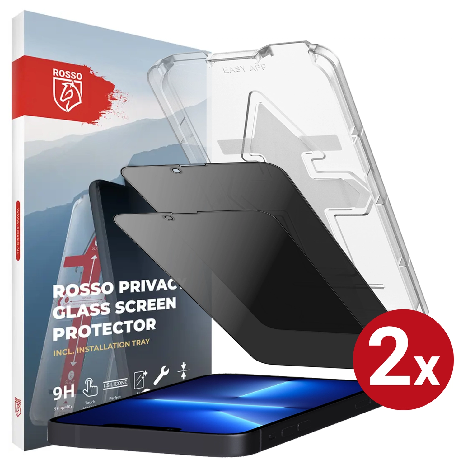 Rosso iPhone 13 Pro Max Privacy Glass met Installatietray (2-Pack) afbeelding 1
