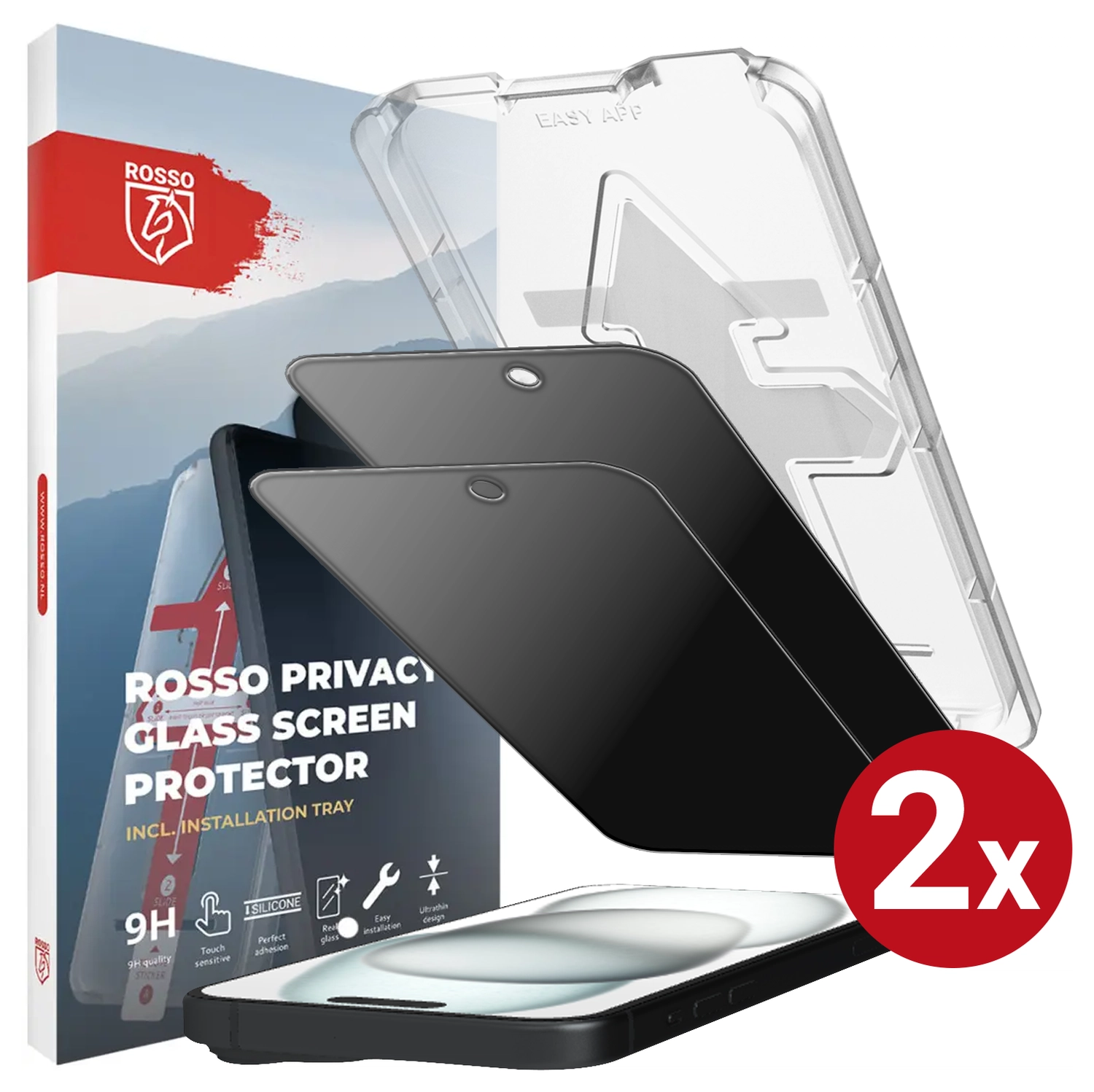 Rosso Apple iPhone 15 Plus Privacy Glass met Installatietray (2-Pack) afbeelding 1