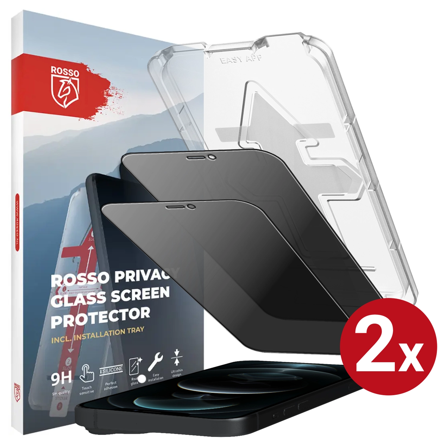 Rosso iPhone 12 Pro Max Privacy Glass met Installatietray (2-Pack) afbeelding 1