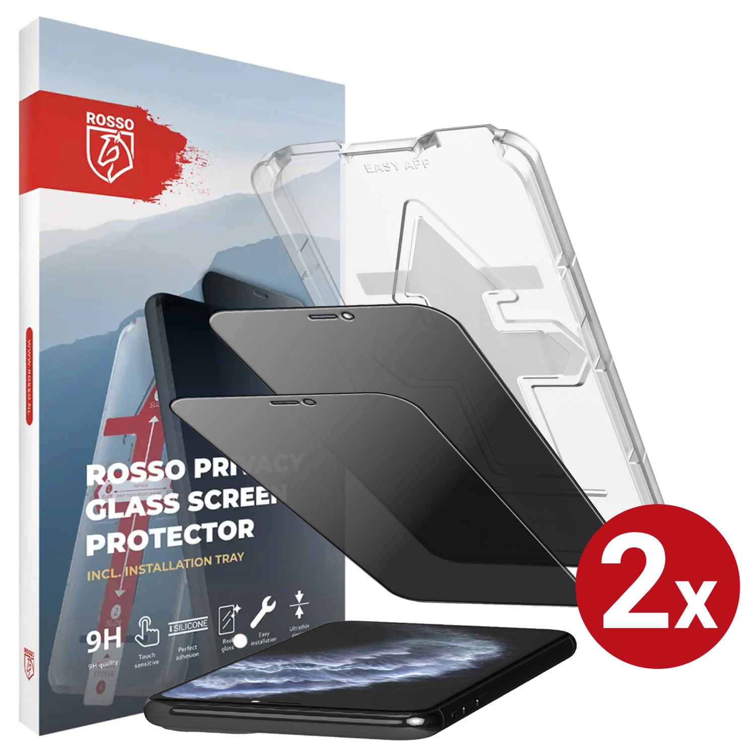 Rosso iPhone 11 Pro Max Privacy Glass met Installatietray (2-Pack) afbeelding 1