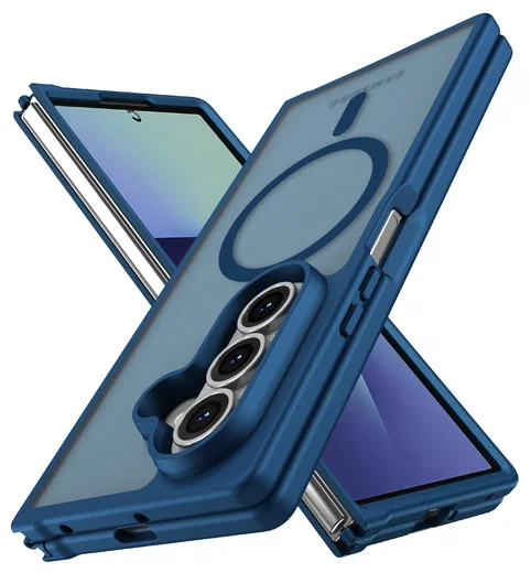 Samsung Galaxy Z Fold 7 Hoesje met MagSafe Back Cover Matte Blauw afbeelding 2