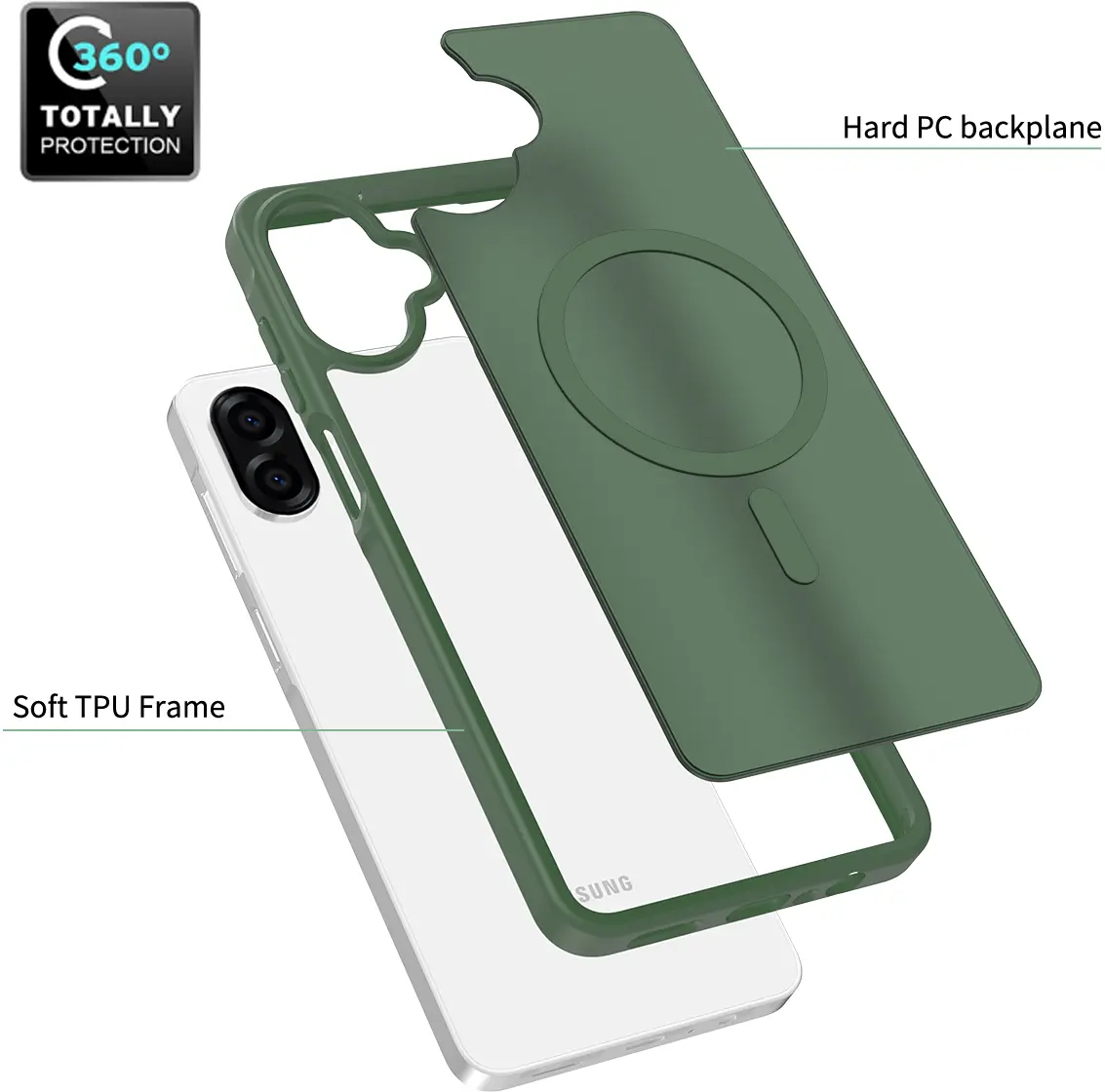 Samsung Galaxy A06 Hoesje met MagSafe Back Cover Matte Groen afbeelding 8