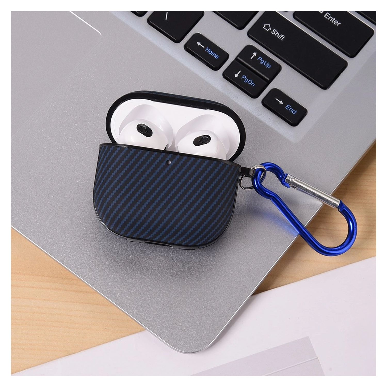 Apple AirPods 4 Hoesje TPU met Haak Carbon Blauw afbeelding 2