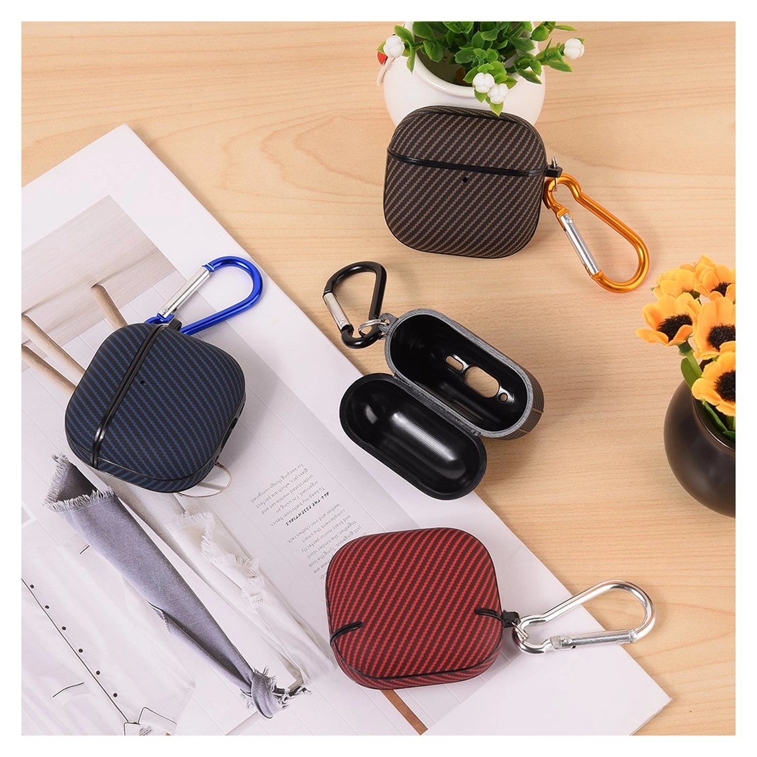 Apple AirPods 4 Hoesje TPU met Haak Carbon Blauw afbeelding 4
