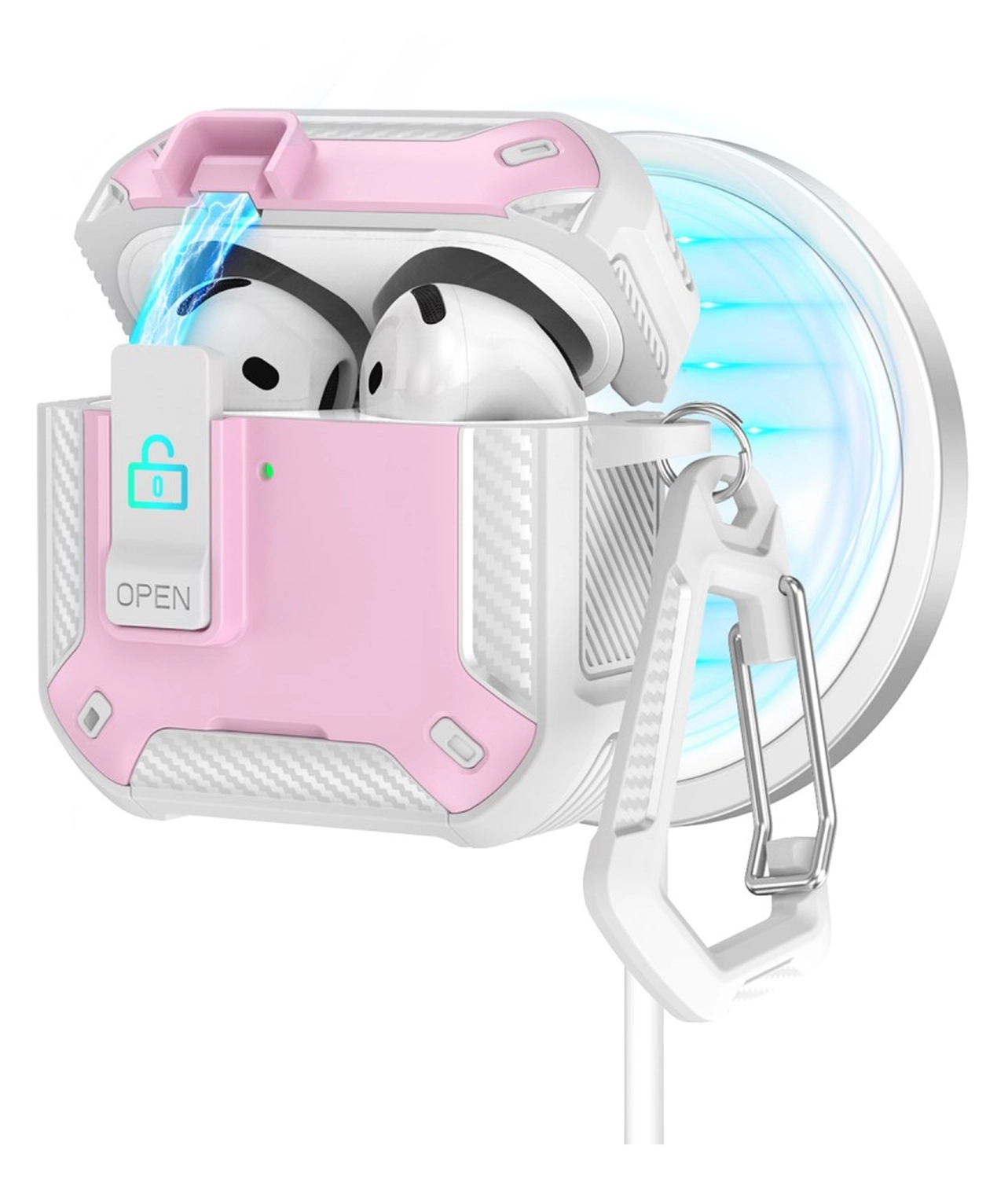 Apple AirPods 4 Hoesje TPU met Haak Hoes MagSafe Wit Roze afbeelding 1