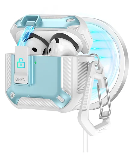 Apple AirPods 4 Hoesje TPU met Haak Hoes MagSafe Wit Blauw afbeelding 1