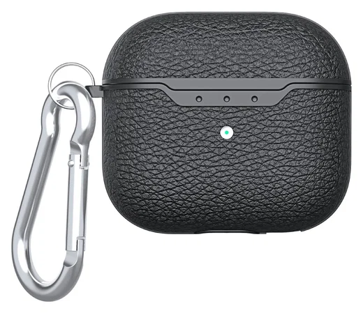 Apple AirPods 4 Hoesje Litchi TPU Schokbestendig Haak Zwart afbeelding 1