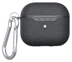Apple AirPods 4 Hoesje Litchi TPU Schokbestendig Haak Zwart afbeelding