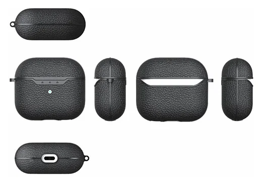 Apple AirPods 4 Hoesje Litchi TPU Schokbestendig Haak Zwart afbeelding 2