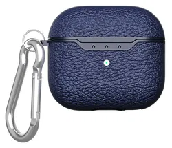 Apple AirPods 4 Hoesje Litchi TPU Schokbestendig Haak Blauw afbeelding