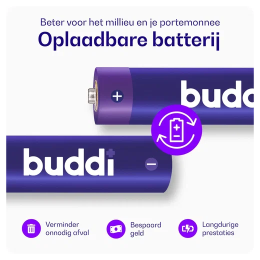 Buddi Oplaadbare AA Batterijen 2.800 mAh 1.2V 52 Stuks afbeelding 2