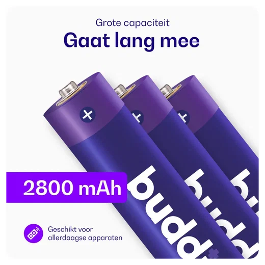 Buddi Oplaadbare AA Batterijen 2.800 mAh 1.2V 52 Stuks afbeelding 3