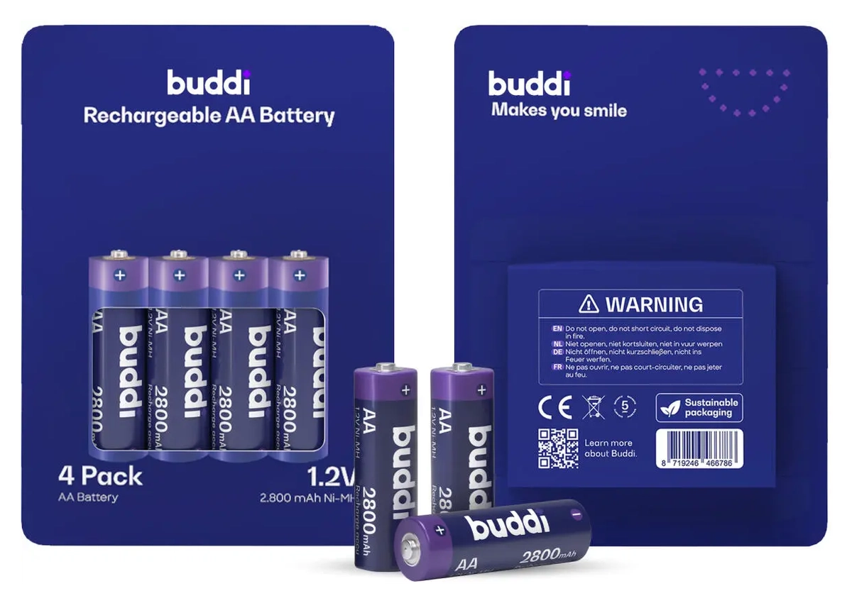 Buddi Oplaadbare AA Batterijen 2.800 mAh 1.2V 52 Stuks afbeelding 6