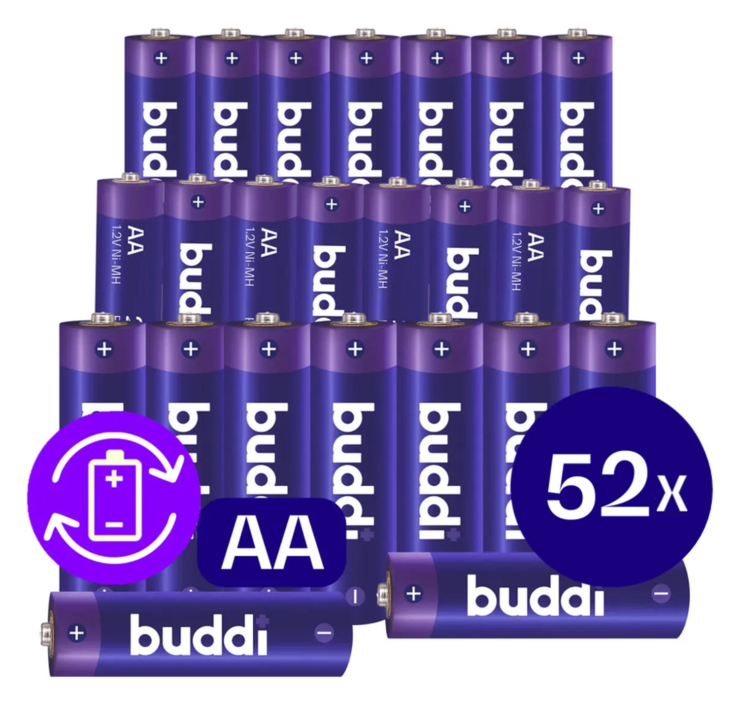 Buddi Oplaadbare AA Batterijen 2.800 mAh 1.2V 52 Stuks afbeelding 1