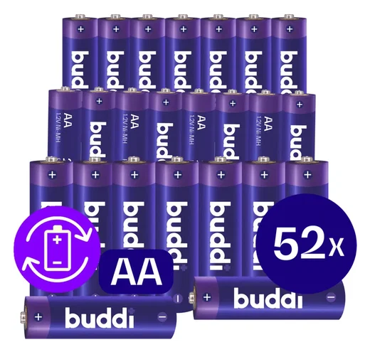 Buddi Oplaadbare AA Batterijen 2.800 mAh 1.2V 52 Stuks afbeelding 1
