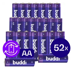 Buddi Oplaadbare AA Batterijen 2.800 mAh 1.2V 52 Stuks afbeelding