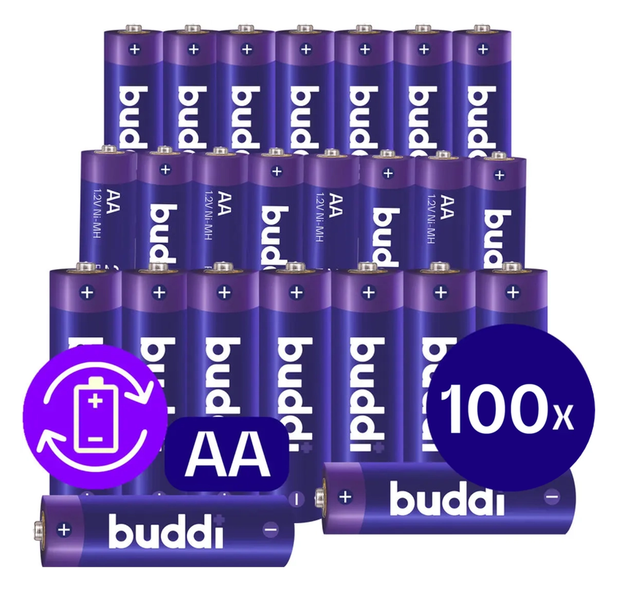 Buddi Oplaadbare AA Batterijen 2.800 mAh 1.2V 100 Stuks afbeelding 1