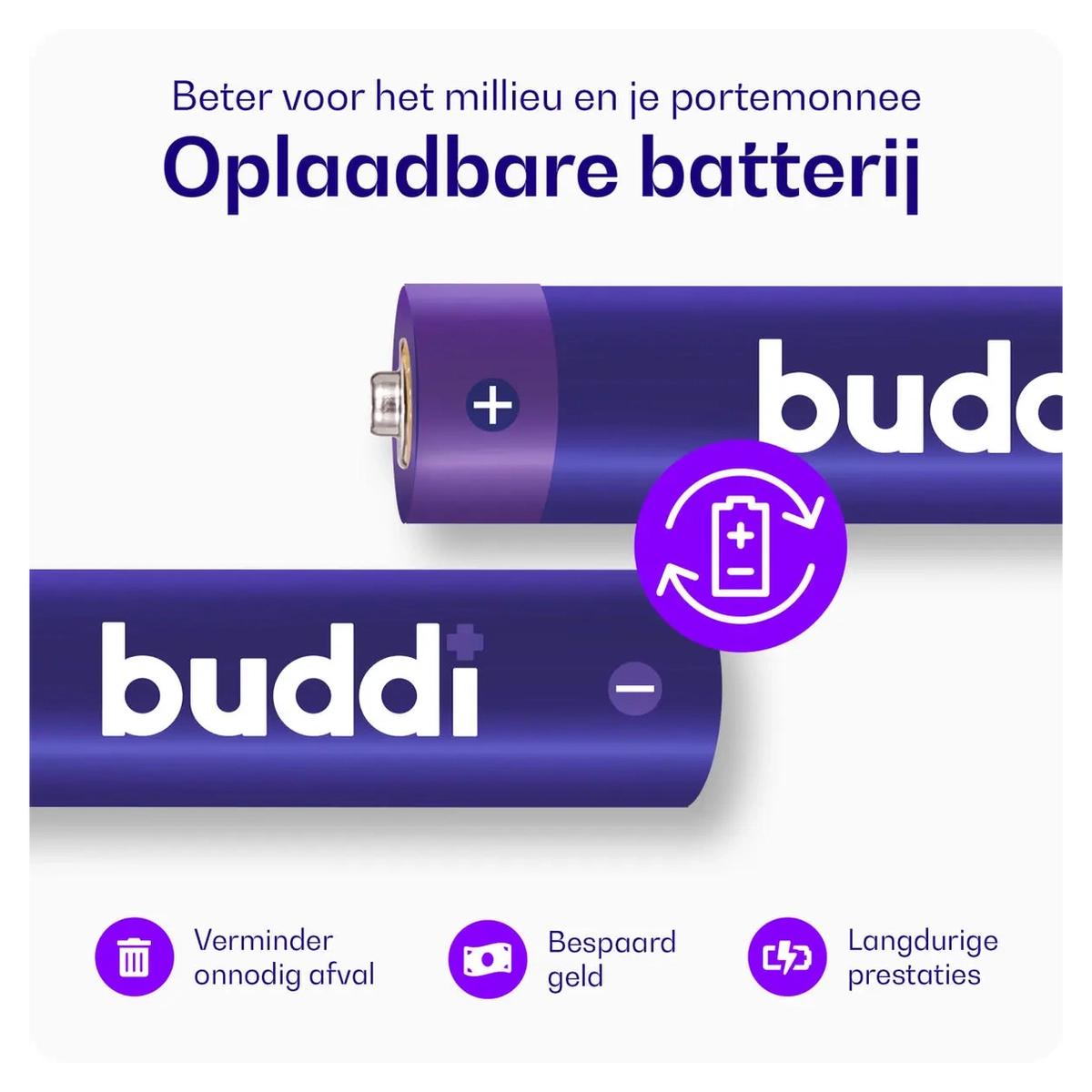 Buddi Oplaadbare AA Batterijen 2.800 mAh 1.2V 100 Stuks afbeelding 2