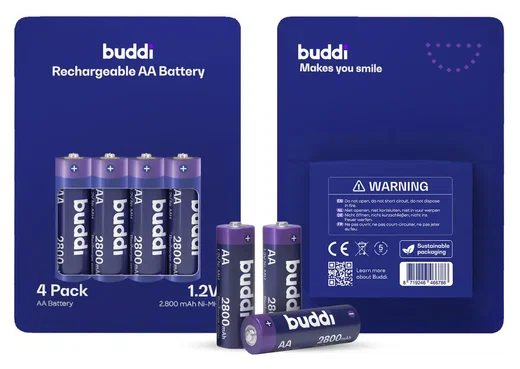 Buddi Oplaadbare AA Batterijen 2.800 mAh 1.2V 100 Stuks afbeelding 6