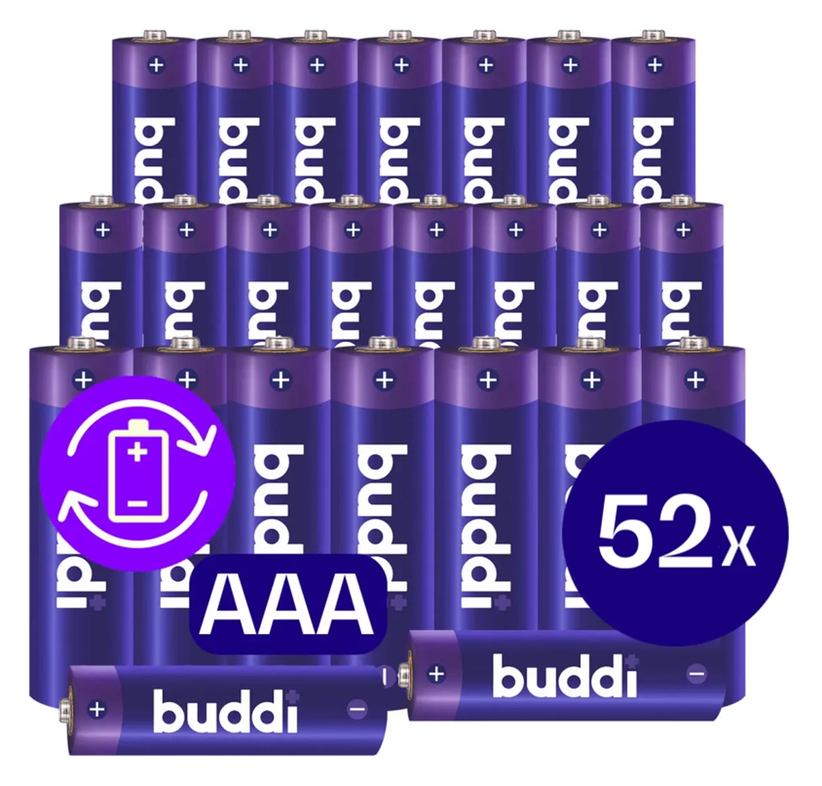 Buddi Oplaadbare AAA Batterijen 1.200 mAh 1.2V 52 Stuks afbeelding 1