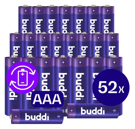 Buddi Oplaadbare AAA Batterijen 1.200 mAh 1.2V 52 Stuks afbeelding 1