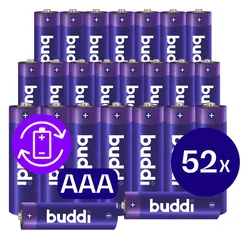 Buddi Oplaadbare AAA Batterijen 1.200 mAh 1.2V 52 Stuks afbeelding